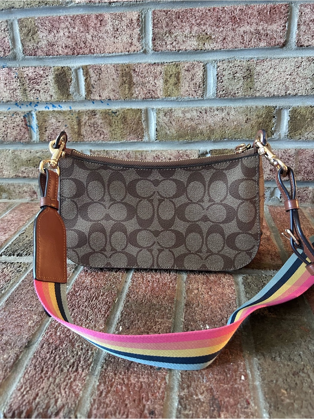 Coach Brown Signature Canvas Crossbody with Rainbow Logo - Picture 2 of 2